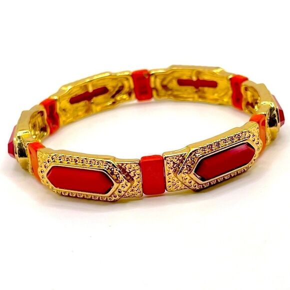 *3/$20* Vintage look gold tone, orange, and deep bright pink bracelet - Picture 1 of 3